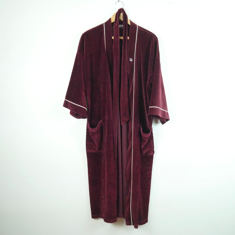 Christian Dior Monsieur Mens Burgundy Velour Robe Vintage Luxury USA One Size